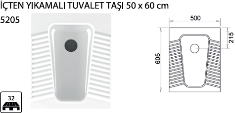 TURAVİT İÇTEN YIKAMALI TUVALET TAŞI 50 X 60 CM.  KOD: 5205